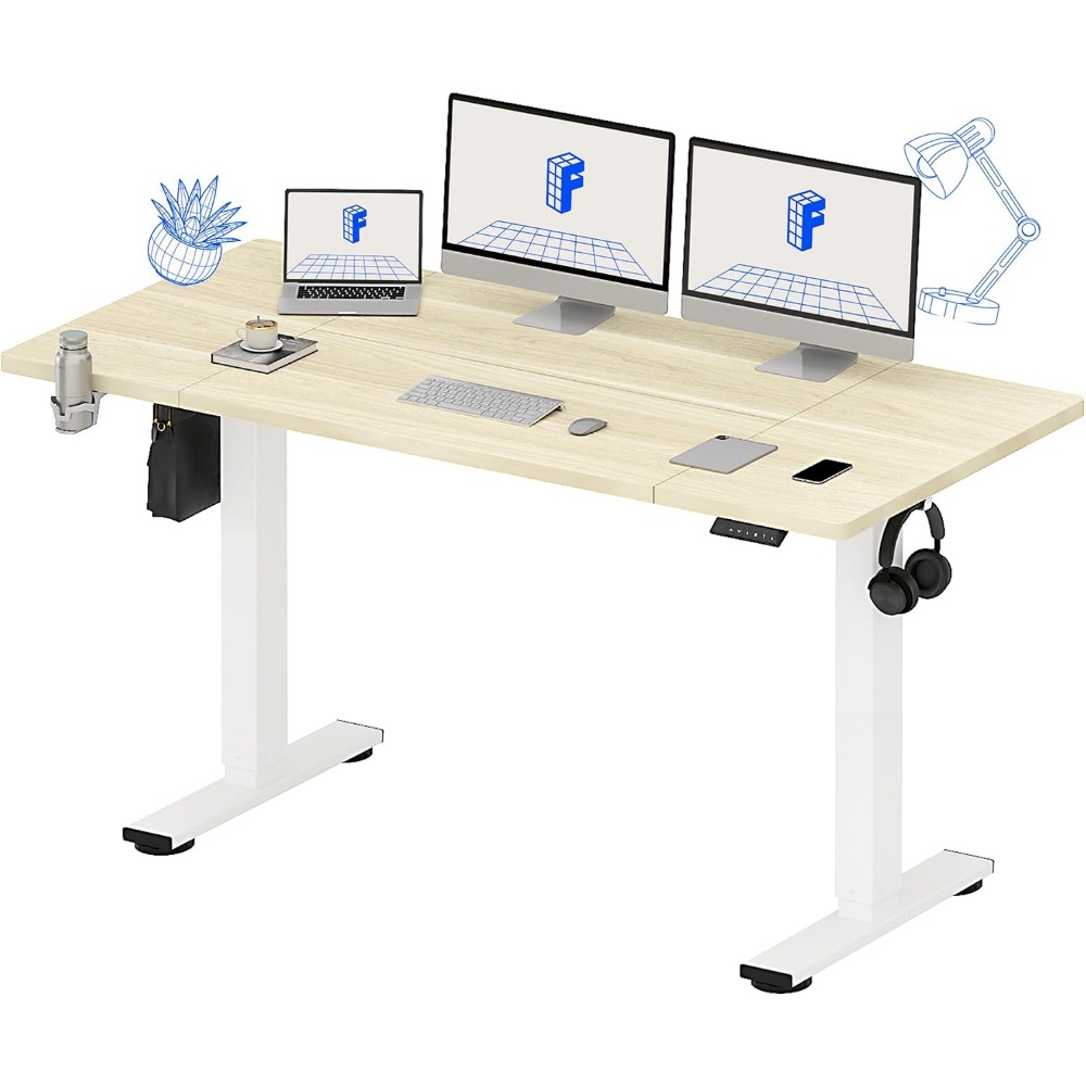 Desk Setup White - Mesa Elétrica Ajustável FLEXISPOT 63x32 Polegadas,