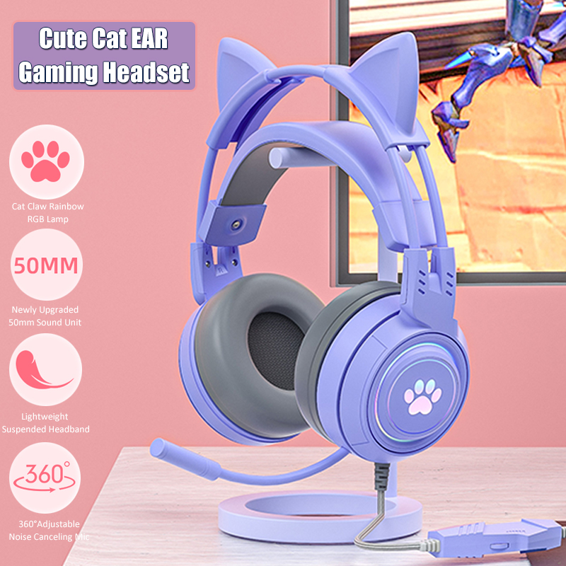 Cute Cat Ear Gaming Headphones - Desk Hifi Setup avaliação e preço