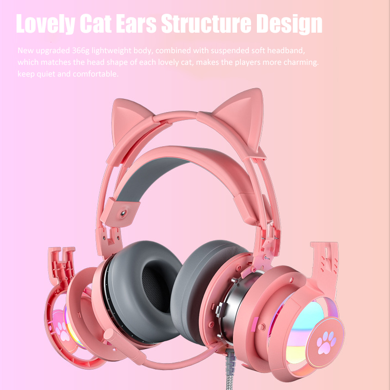 Cute Cat Ear Gaming Headphones - Desk Hifi Setup avaliação e preço